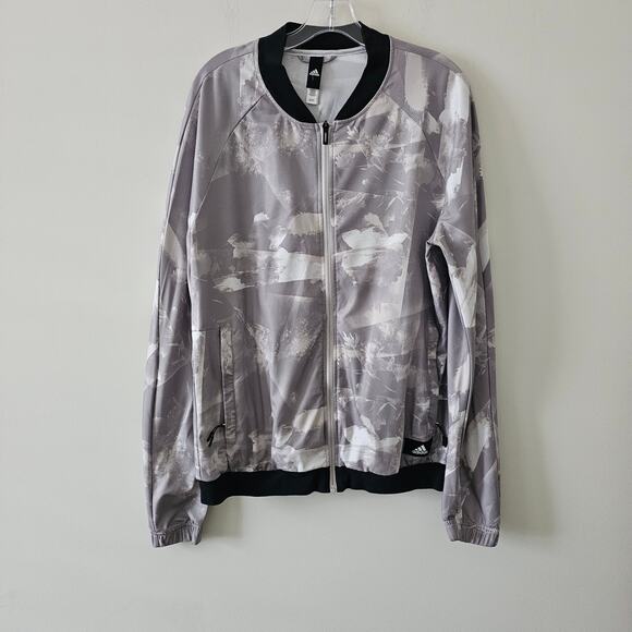 Adidas Men's Grey Zip up Bomber Windbreaker Jacket Size M - Picture 1 of 4